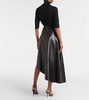 Asymmetric leather midi skirt