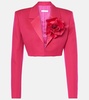 Floral-appliqué cropped wool blazer