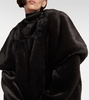 Leather-trimmed faux fur coat