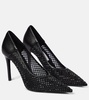 Iconic embellished mesh and faux leather pumps