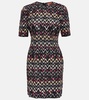 zigzag-embroidered wool-blend dress