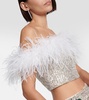 Sequined feather-trimmed crop top