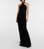 Halterneck velvet maxi dress