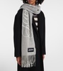 Logo pinstripe fringed wool scarf