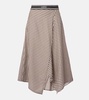 Asymmetric checked cotton midi skirt