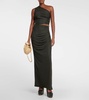 One-shoulder ruched jersey cutout gown