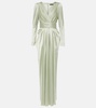 Gathered front-slit silk-blend gown