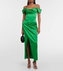 Draped off-shoulder satin midi dress