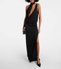 Draped halterneck side-slit gown