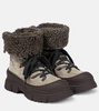 Shearling-trimmed suede combat boots