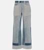 Patchwork high-rise wide-leg jeans