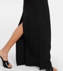 Off-shoulder cady and velvet gown