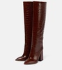 100mm crocodile-effect leather knee-high boots