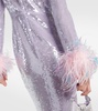 Feather-trimmed sequined gown