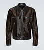 Printed leather-trimmed calf hair jacket