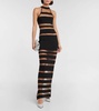 Halterneck mesh-paneled gown