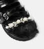 Faux fur-trimmed leather platform sandals