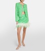 Feather-trimmed sequined bouclé miniskirt