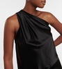 Draped one-shoulder silk satin top