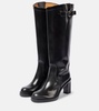 Polished leather knee-high boots