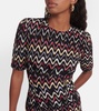 zigzag-embroidered wool-blend dress