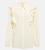 Ruffle-trimmed silk blouse