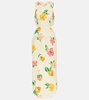 Cutout linen floral midi dress