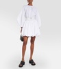 Leather-trimmed cotton poplin minidress