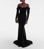 Draped off-shoulder velvet gown