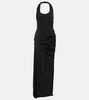 Draped halterneck satin maxi gown