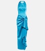 Halterneck draped satin gown