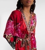 Printed lace-trimmed silk cardigan