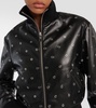 Studded leather bomber jacket