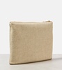 Oblong leather-trimmed jacquard pouch