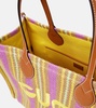 Striped leather-trimmed tote bag