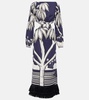 Printed fringe-trimmed cotton maxi dress