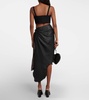 Draped high-rise leather and shearling midi skirt