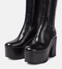 Leather platform knee-high boots