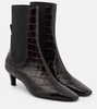 Croc-effect leather ankle boots