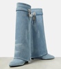 Shark Lock denim knee-high boots