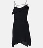 Strap heart-charm open-back draped chiffon mini dress