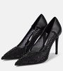 Iconic embellished mesh and faux leather pumps