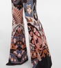 Floral high-rise flared wool pants