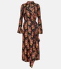 Floral silk twill midi wrap dress