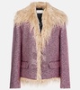 Faux fur-trimmed embellished jacket