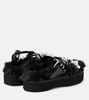 Faux fur-trimmed leather platform sandals