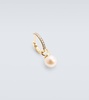 14kt gold single hoop earring with diamonds and freshwater pearl