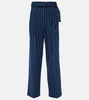 Pinstriped linen and cotton straight pants