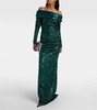 Off-shoulder sequined gown