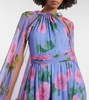 Floral caped halterneck silk gown